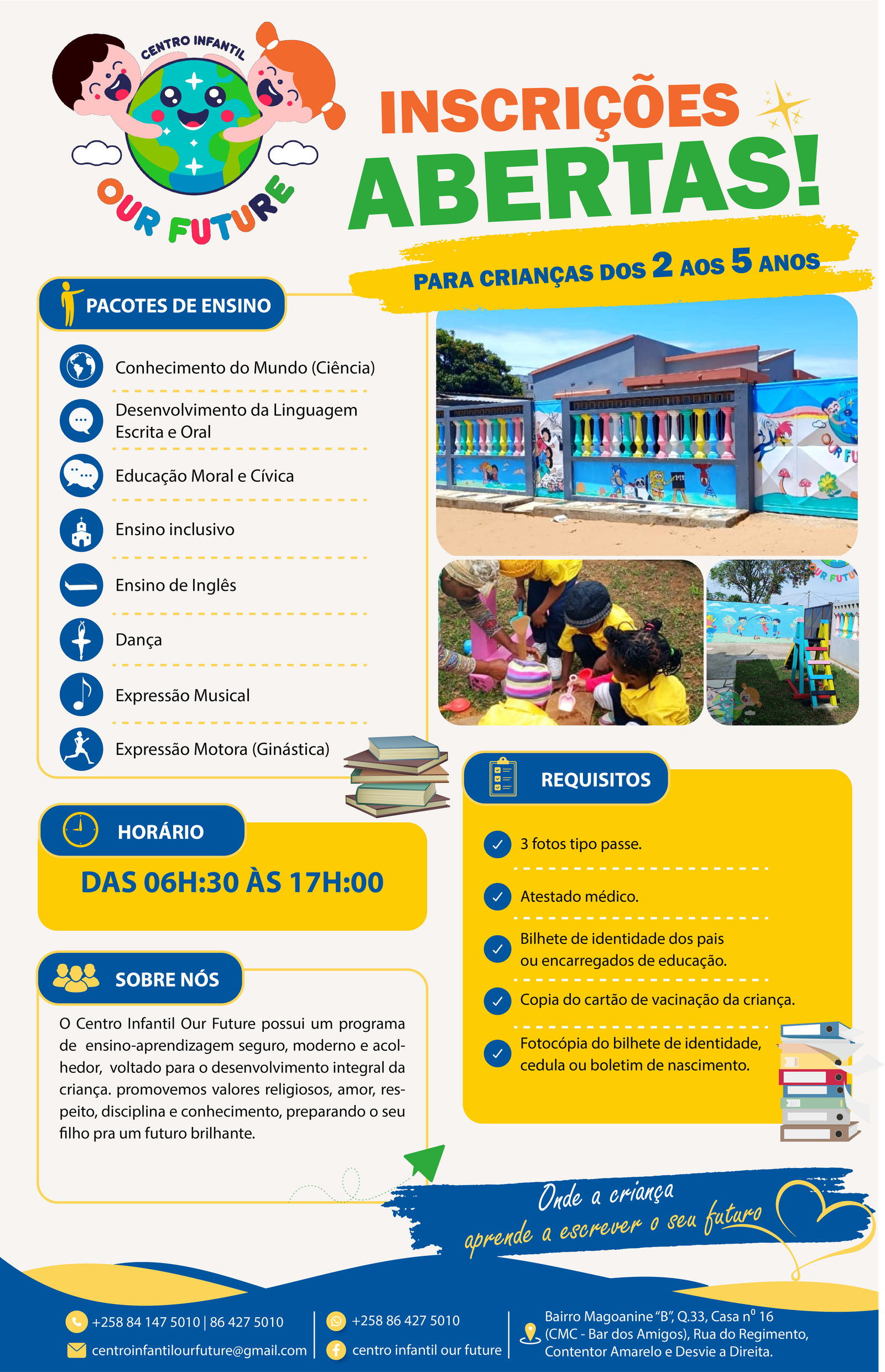 Panfleto de Inscrições – Centro Infantil Our Future